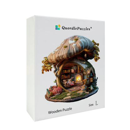 Cozy Mushroom Cottage Wooden Jigsaw Puzzle