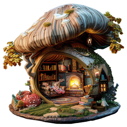 Cozy Mushroom Cottage Wooden Jigsaw Puzzle