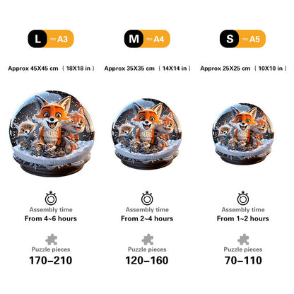 Fox Family in Snow Globe Wooden Jigsaw Puzzle