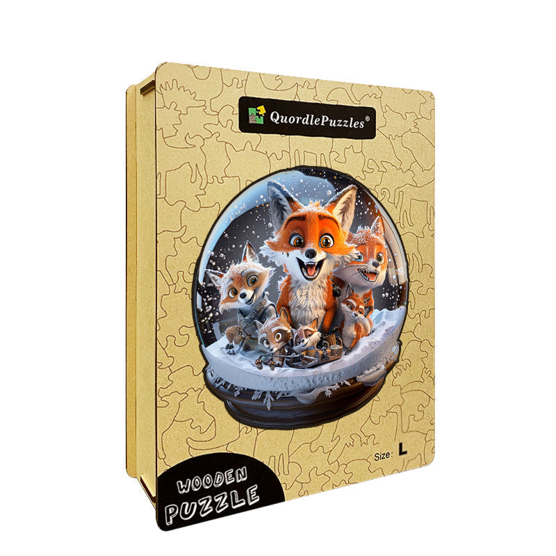 Fox Family in Snow Globe Wooden Jigsaw Puzzle