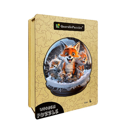 Fox Family in Snow Globe Wooden Jigsaw Puzzle