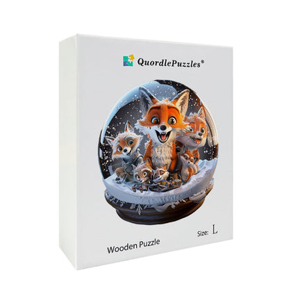 Fox Family in Snow Globe Wooden Jigsaw Puzzle