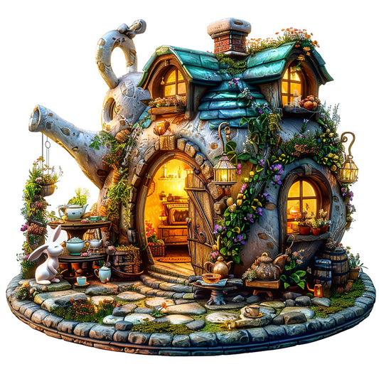 Teapot Cottage Wooden Jigsaw Puzzle