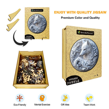 White Wolf Sculpture Wooden Jigsaw Puzzle