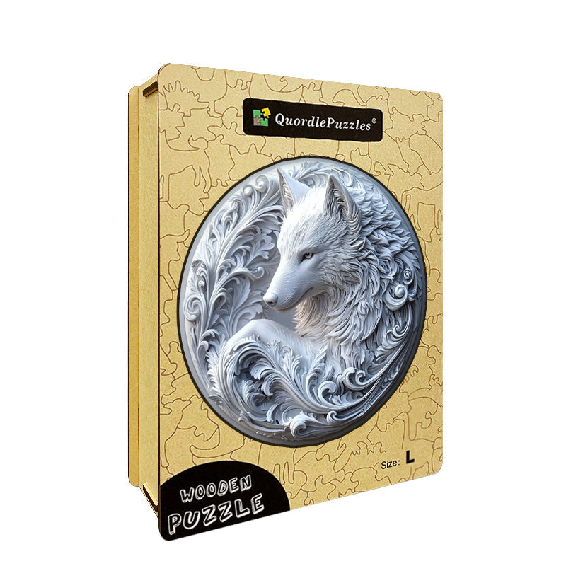 White Wolf Sculpture Wooden Jigsaw Puzzle