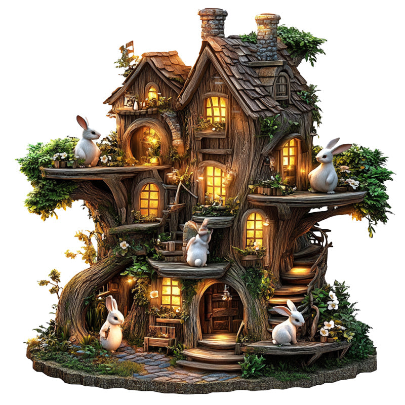 Rabbit Treehouse Wooden Jigsaw Puzzle