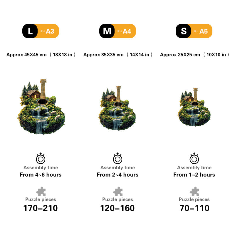 Guitar Island Waterfall Wooden Jigsaw Puzzle