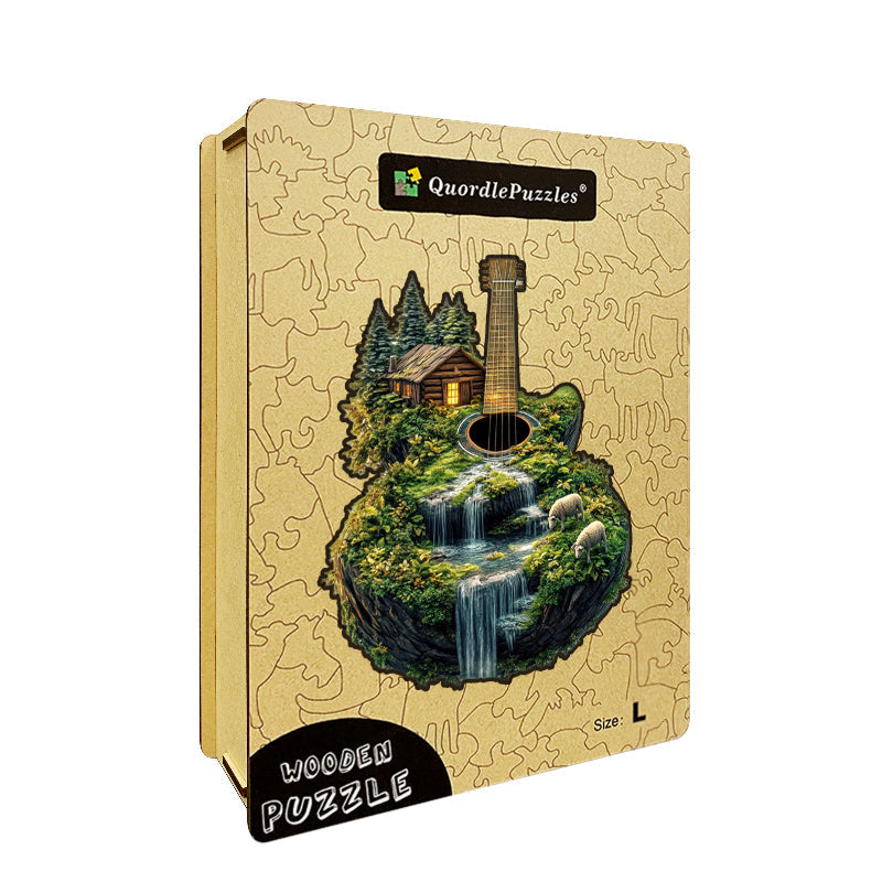 Guitar Island Waterfall Wooden Jigsaw Puzzle
