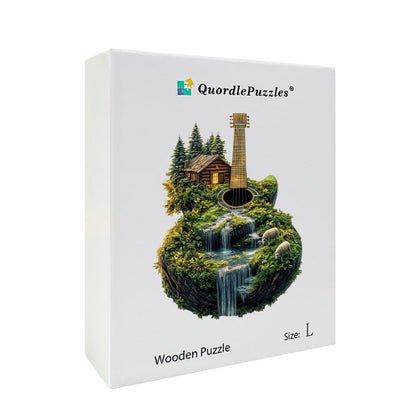 Guitar Island Waterfall Wooden Jigsaw Puzzle