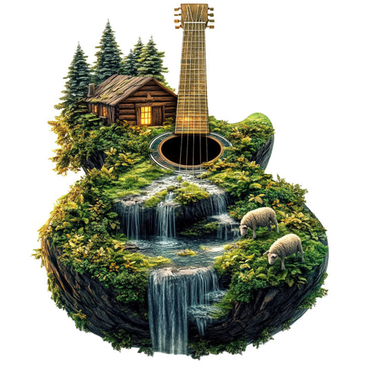 Guitar Island Waterfall Wooden Jigsaw Puzzle