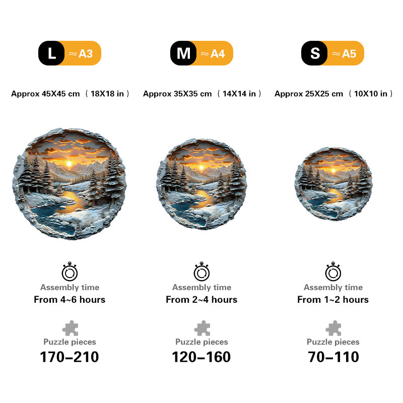 Winter Sunset in the Mountains Wooden Jigsaw Puzzle