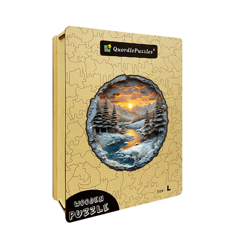 Winter Sunset in the Mountains Wooden Jigsaw Puzzle