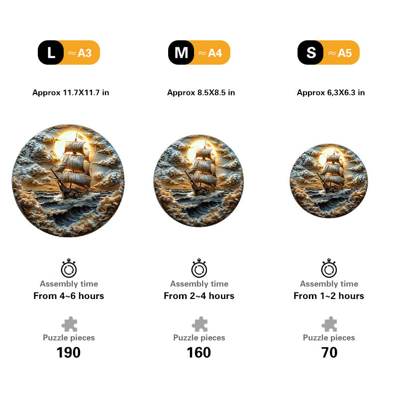 Moonlit Voyage at Sea Wooden Jigsaw Puzzle