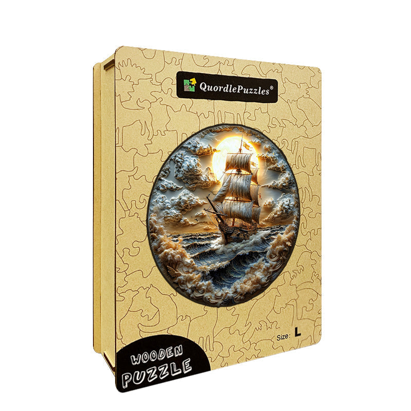 Moonlit Voyage at Sea Wooden Jigsaw Puzzle