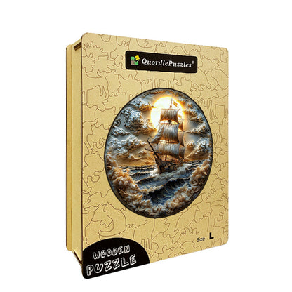 Moonlit Voyage at Sea Wooden Jigsaw Puzzle