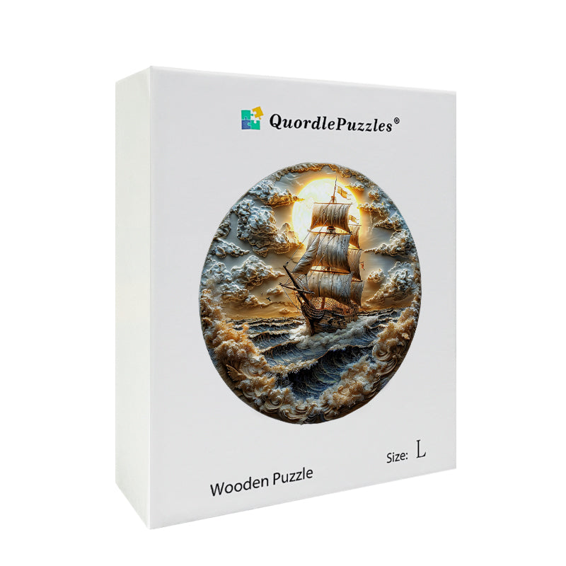 Moonlit Voyage at Sea Wooden Jigsaw Puzzle