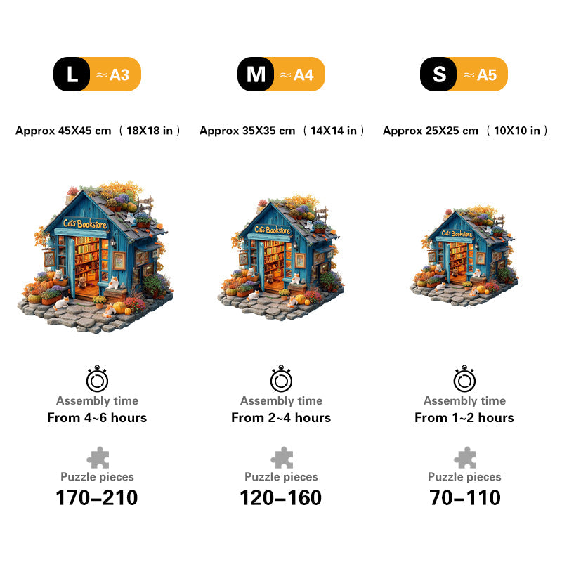 Cat Bookstore Wooden Jigsaw Puzzle