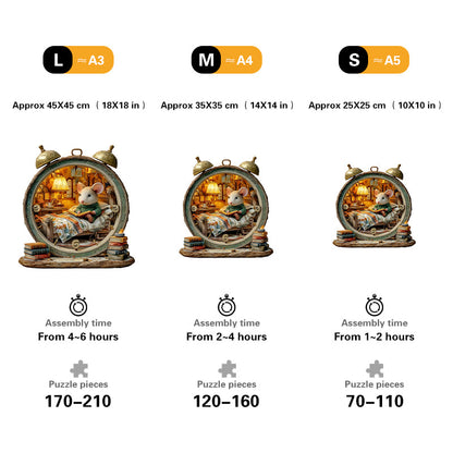 Alarm Clock Mouse Wooden Jigsaw Puzzle