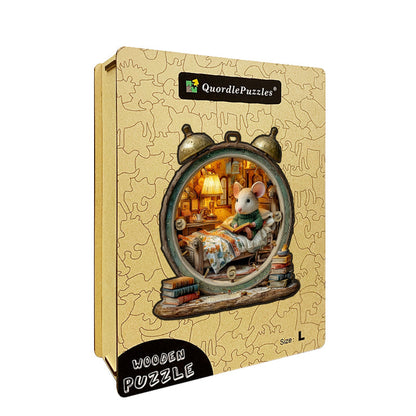 Alarm Clock Mouse Wooden Jigsaw Puzzle