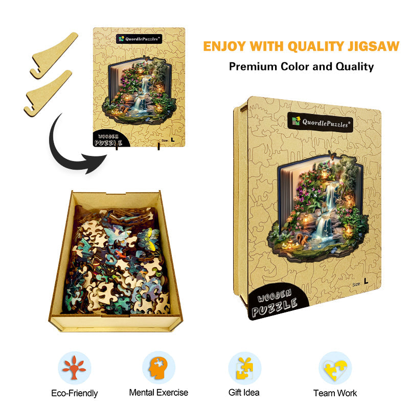 Waterfall in the Books Wooden Jigsaw Puzzle