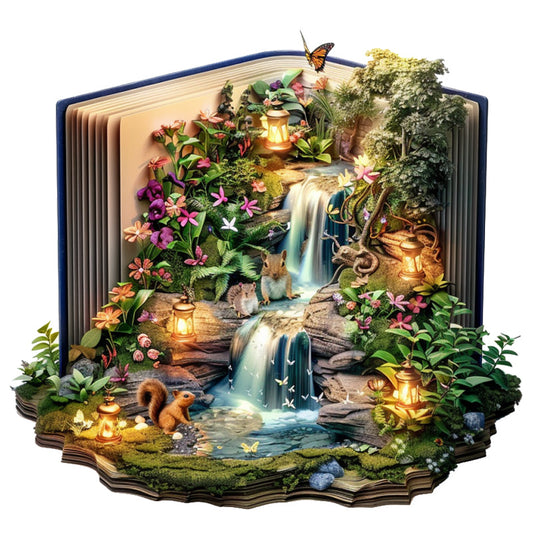 Waterfall in the Books Wooden Jigsaw Puzzle