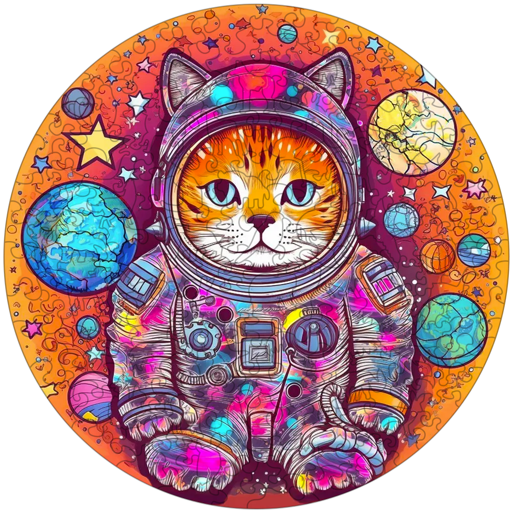 Funny Astronaut Cat Wooden Jigsaw Puzzle