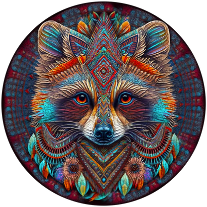 Mandala Raccoon Wooden Jigsaw Puzzle