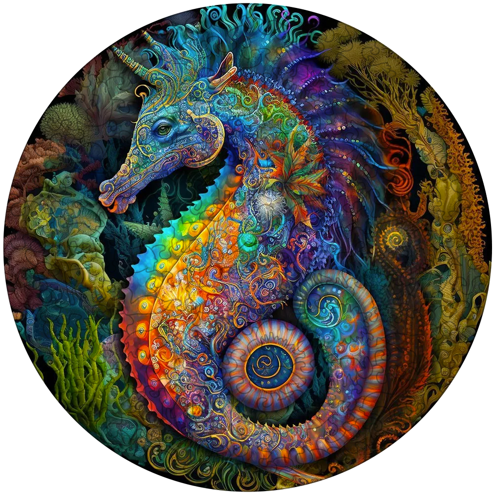 Mandala Seahorse Wooden Jigsaw Puzzle