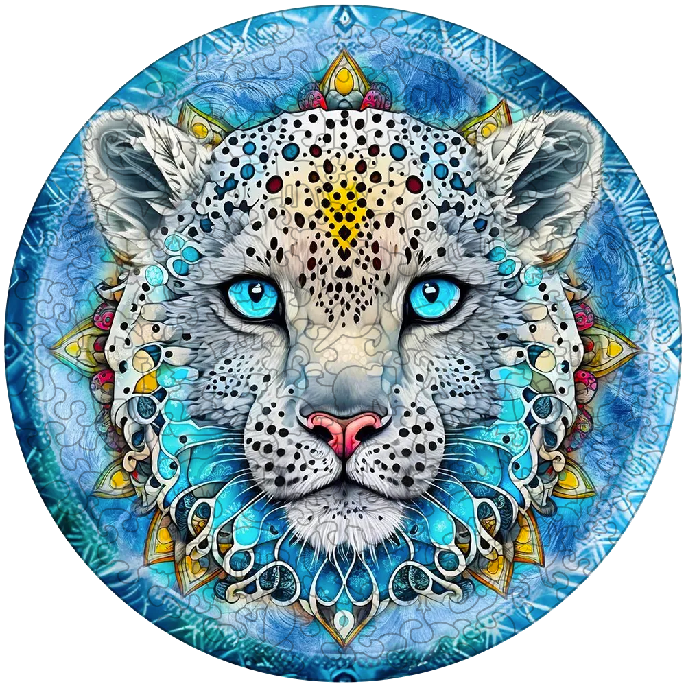Snow Leopard Mandala Wooden Jigsaw Puzzle