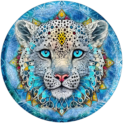 Snow Leopard Mandala Wooden Jigsaw Puzzle