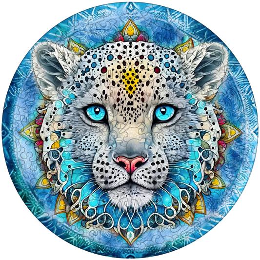 Snow Leopard Mandala Wooden Jigsaw Puzzle
