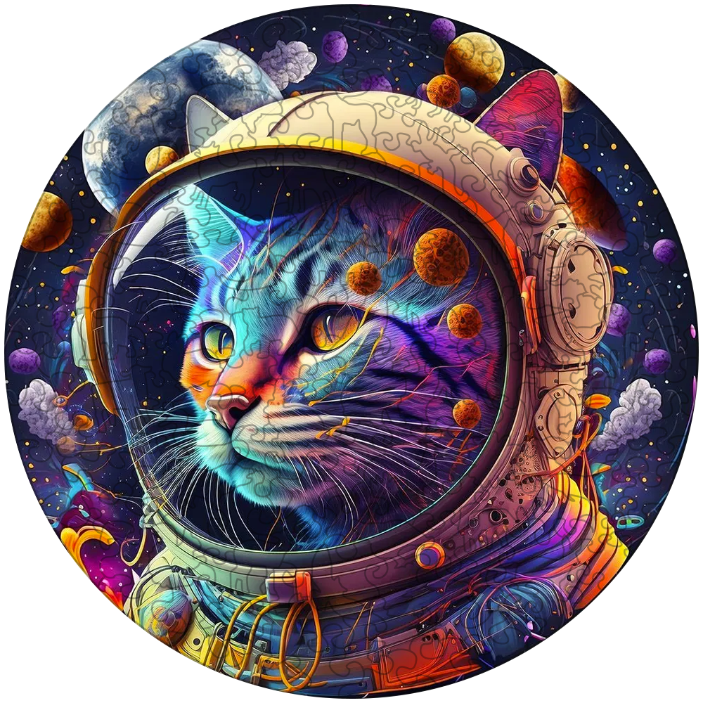 Space Cat Cute Kittens Wooden Jigsaw Puzzle