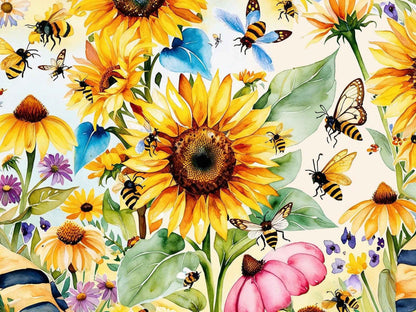 Bees and Sunflowers Wooden Jigsaw Puzzle