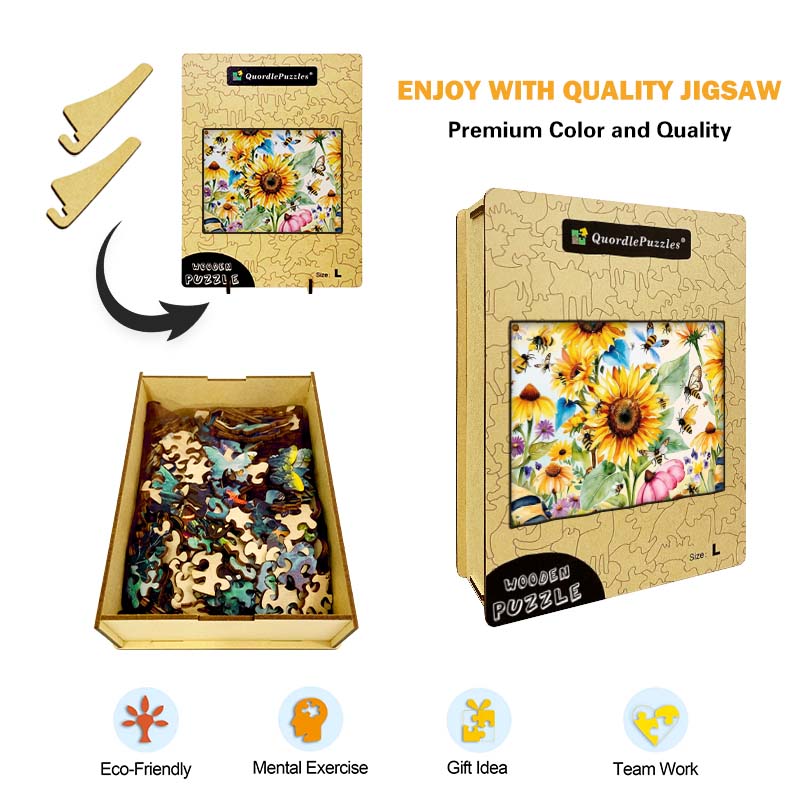 Bees and Sunflowers Wooden Jigsaw Puzzle