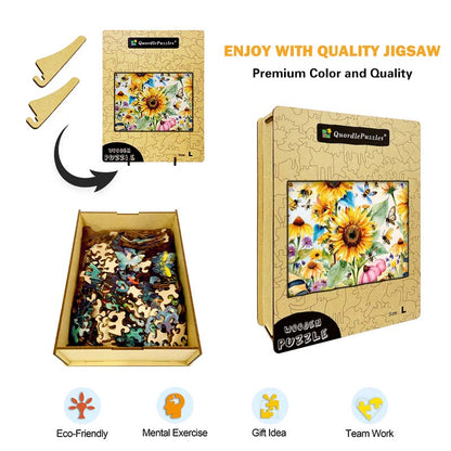 Bees and Sunflowers Wooden Jigsaw Puzzle