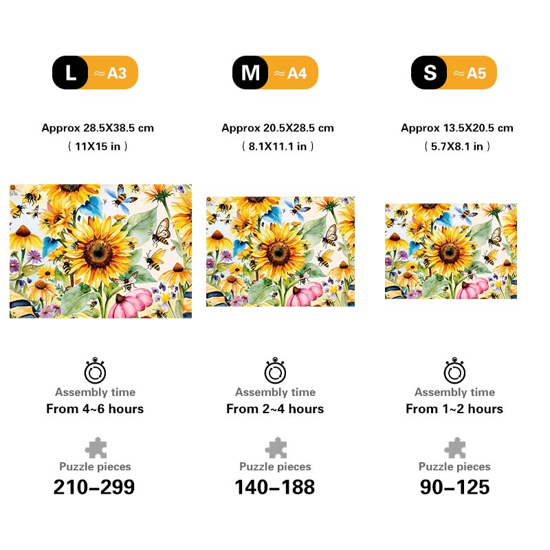Bees and Sunflowers Wooden Jigsaw Puzzle