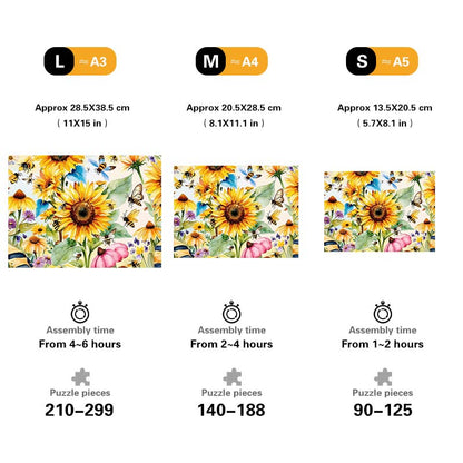 Bees and Sunflowers Wooden Jigsaw Puzzle
