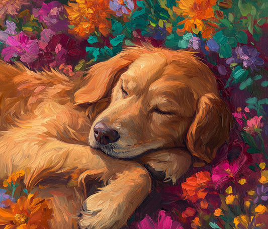 Golden Retriever in Bloom Wooden Jigsaw Puzzle