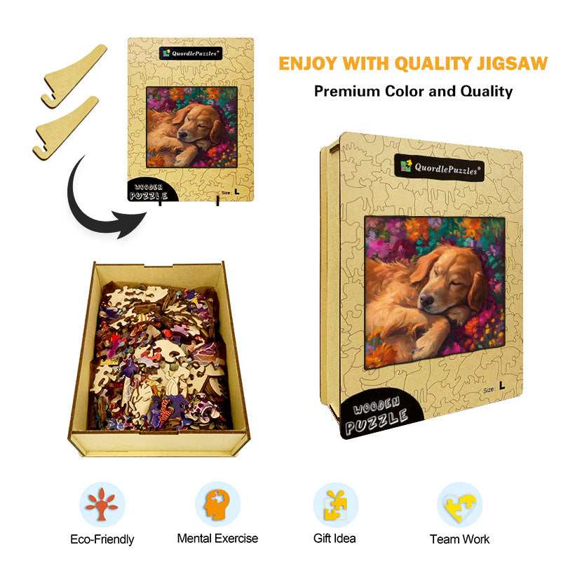 Golden Retriever in Bloom Wooden Jigsaw Puzzle