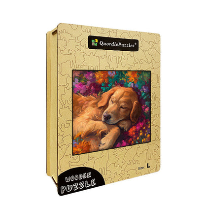 Golden Retriever in Bloom Wooden Jigsaw Puzzle