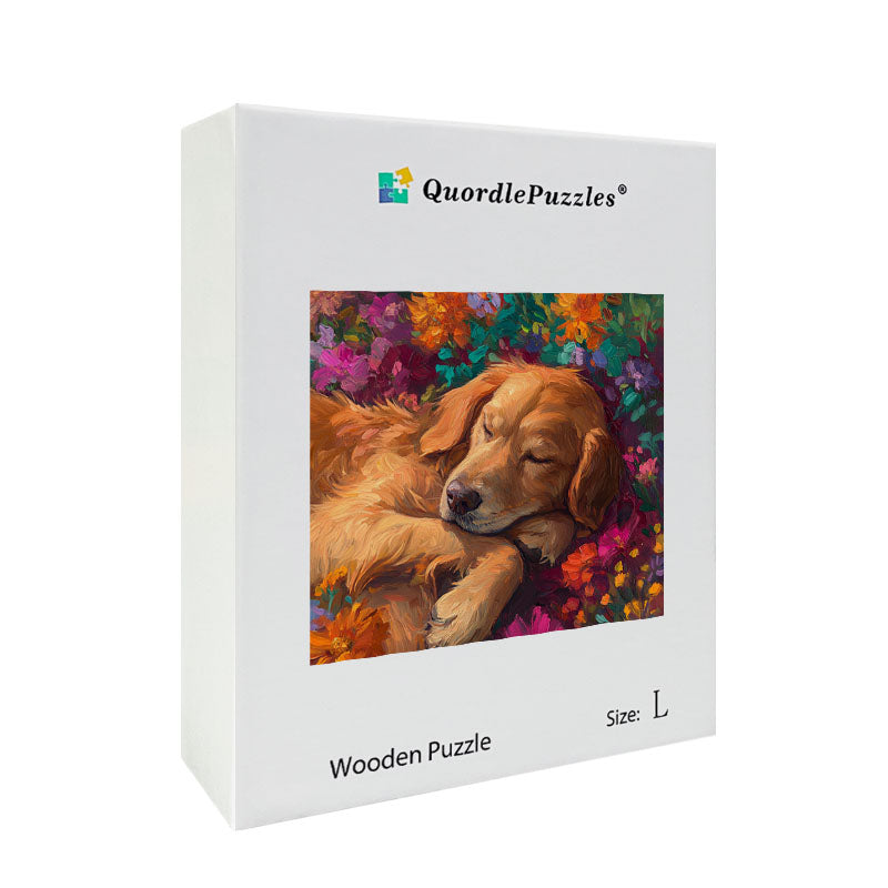 Golden Retriever in Bloom Wooden Jigsaw Puzzle