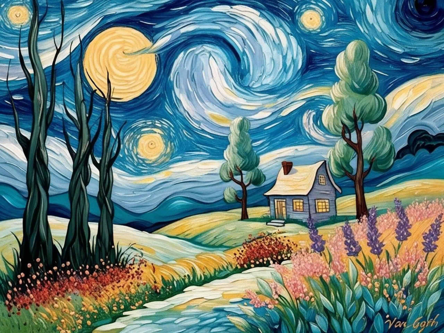 Starry Night-Inspired Landscape Wooden Jigsaw Puzzle