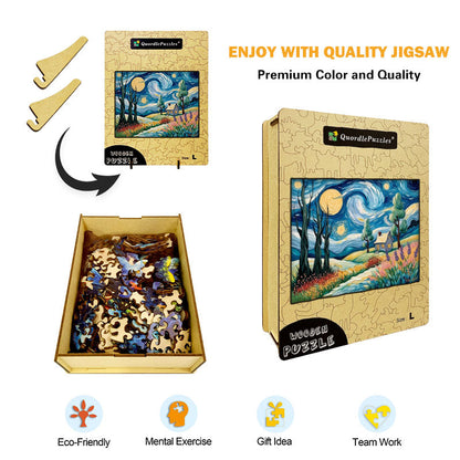 Starry Night-Inspired Landscape Wooden Jigsaw Puzzle