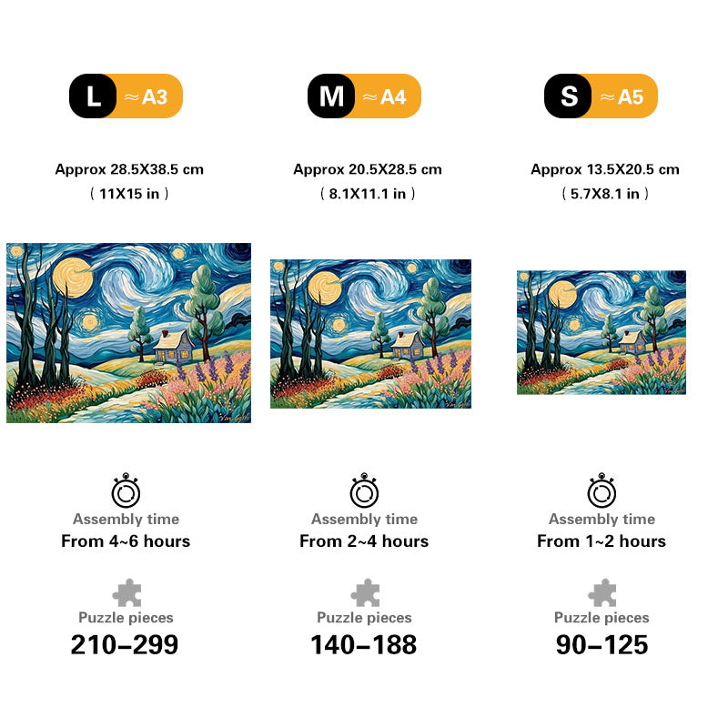 Starry Night-Inspired Landscape Wooden Jigsaw Puzzle