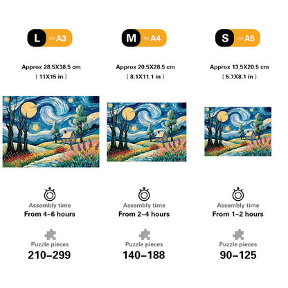 Starry Night-Inspired Landscape Wooden Jigsaw Puzzle