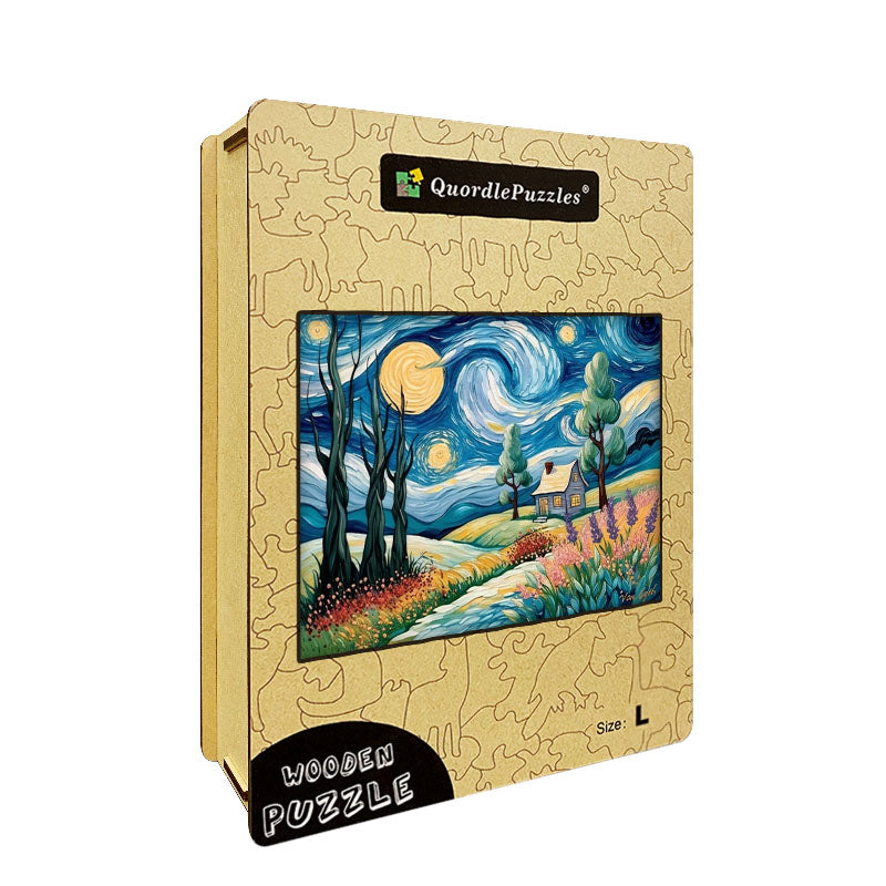 Starry Night-Inspired Landscape Wooden Jigsaw Puzzle