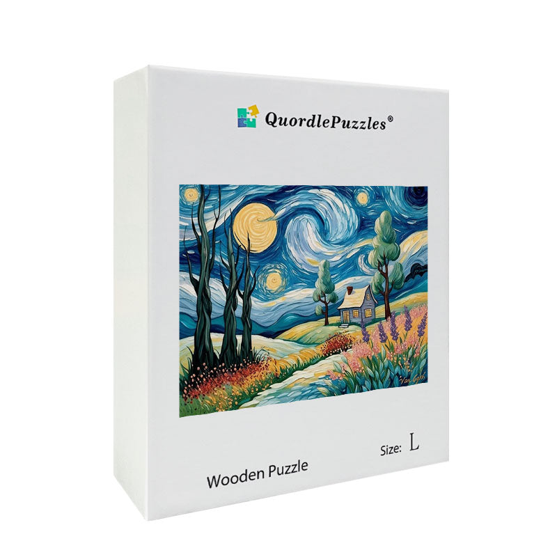 Starry Night-Inspired Landscape Wooden Jigsaw Puzzle