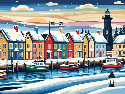 Winter Coastal Village Wooden Jigsaw Puzzle