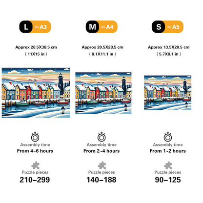 Winter Coastal Village Wooden Jigsaw Puzzle