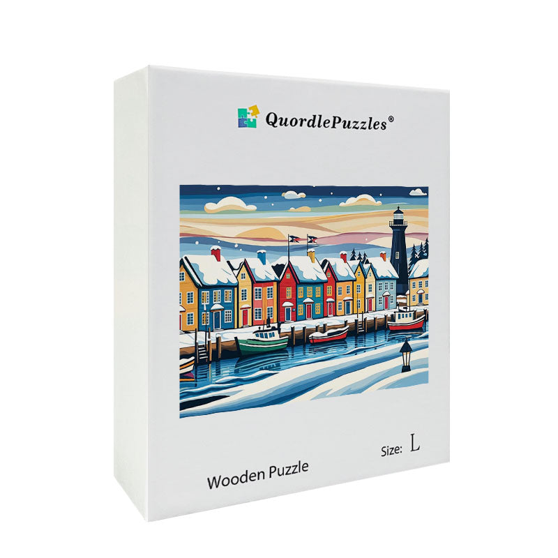 Winter Coastal Village Wooden Jigsaw Puzzle